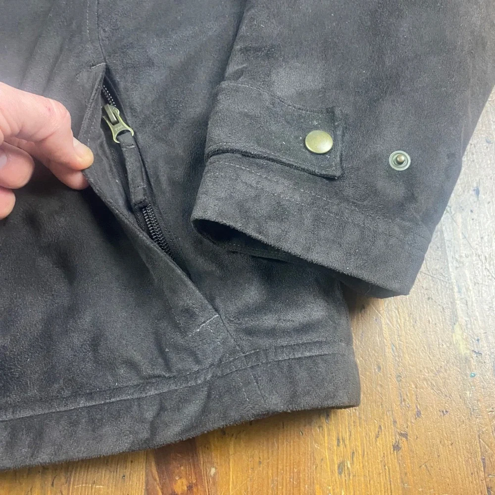 LL Bean Womens Insulated Suede Faux Fur Lined Jacket Black Size‎ M Reg 0FJV4